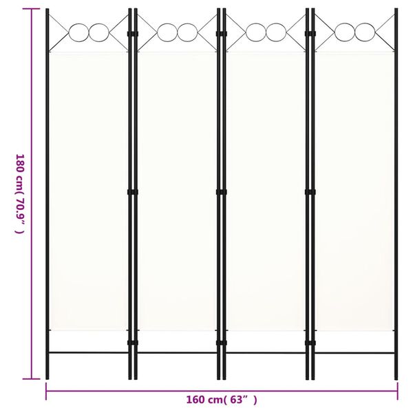 vidaXL Διαχωριστικό Δωματίου με 4 Πάνελ Λευκό 160 x 180 εκ.