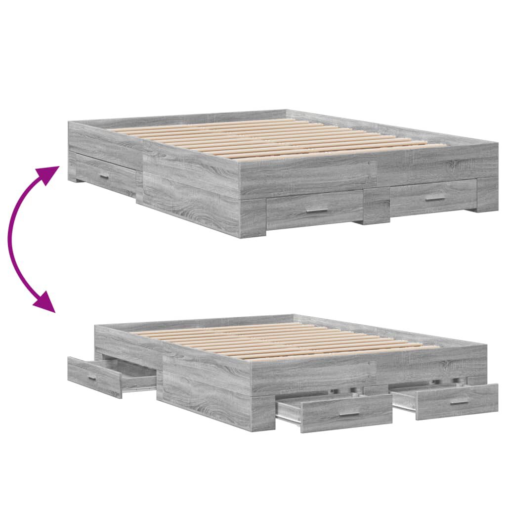 vidaXL Πλαίσιο Κρεβατιού με συρτάρια Γκρι sonoma 120x190εκ. Επεξ. Ξύλο