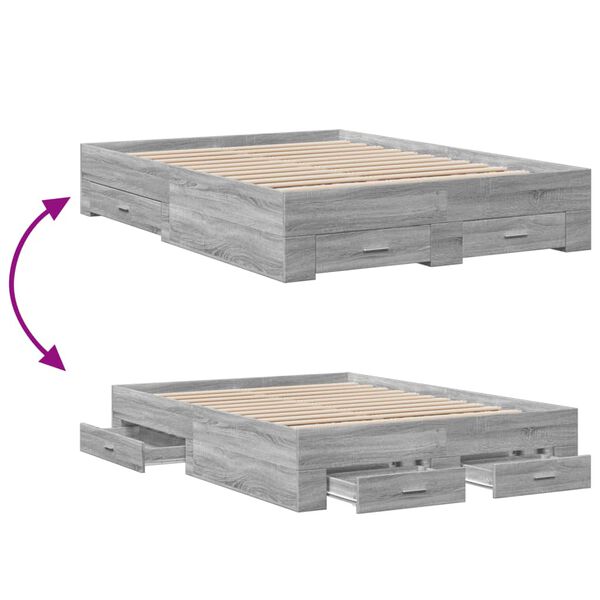 vidaXL Πλαίσιο Κρεβατιού με συρτάρια Γκρι sonoma 120x190εκ. Επεξ. Ξύλο