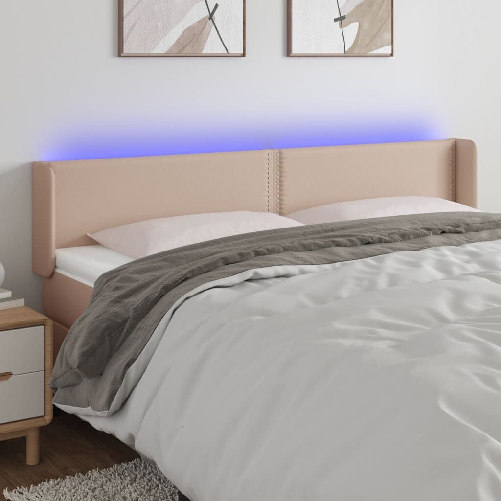 vidaXL Κεφαλάρι Κρεβατιού LED Καπουτσίνο 203x16x78/88εκ. Συνθετ. Δέρμα