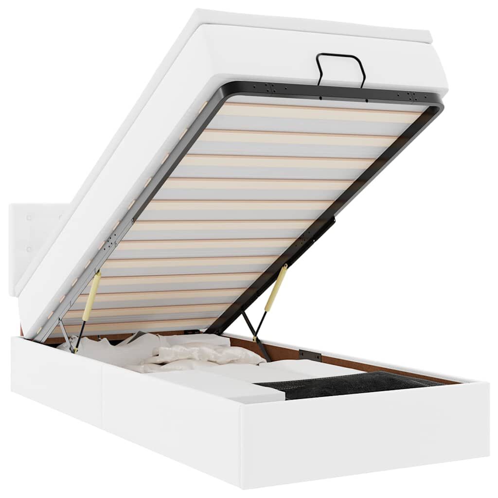 vidaXL Οθωμανικό κρεβάτι με στρώματα & LEDs Καθαρό λευκό Faux Leather