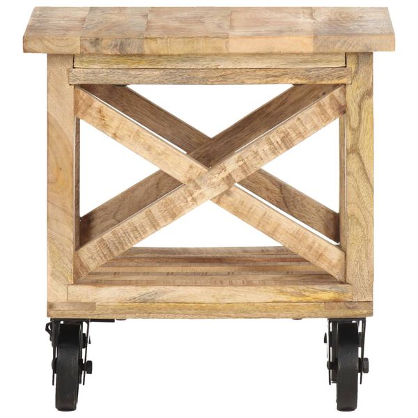 vidaXL Βοηθητικό Τραπέζι με Ρόδες 40x40x42 εκ. Ακατέργαστο Ξύλο Μάνγκο