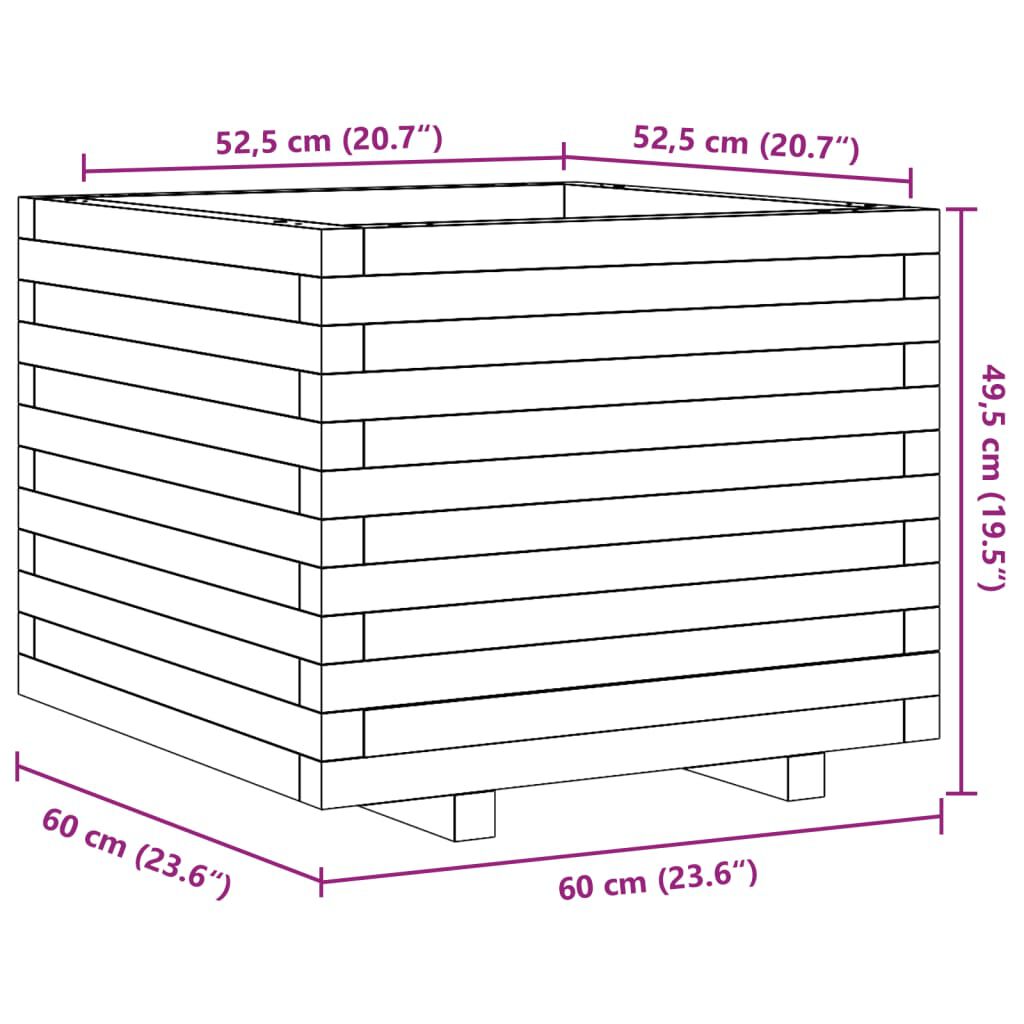 vidaXL Ζαρντινιέρα Καφέ Κεριού 60x60x49,5 εκ. από Μασίφ Ξύλο Πεύκου