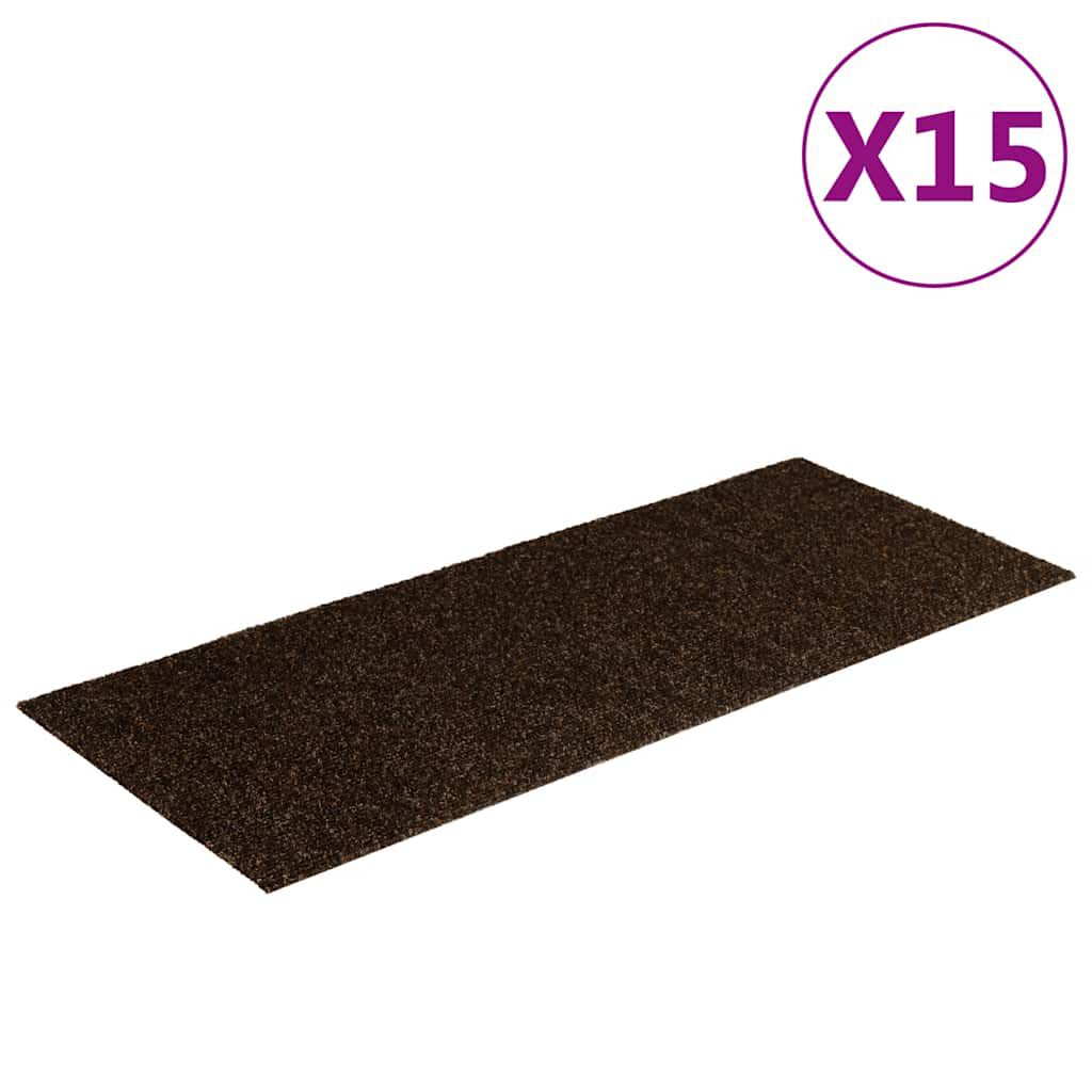 vidaXL Πατάκια Σκάλας Αυτοκόλλητα Ορθογώνια 15 τεμ. Καφέ 60 x 25 εκ.