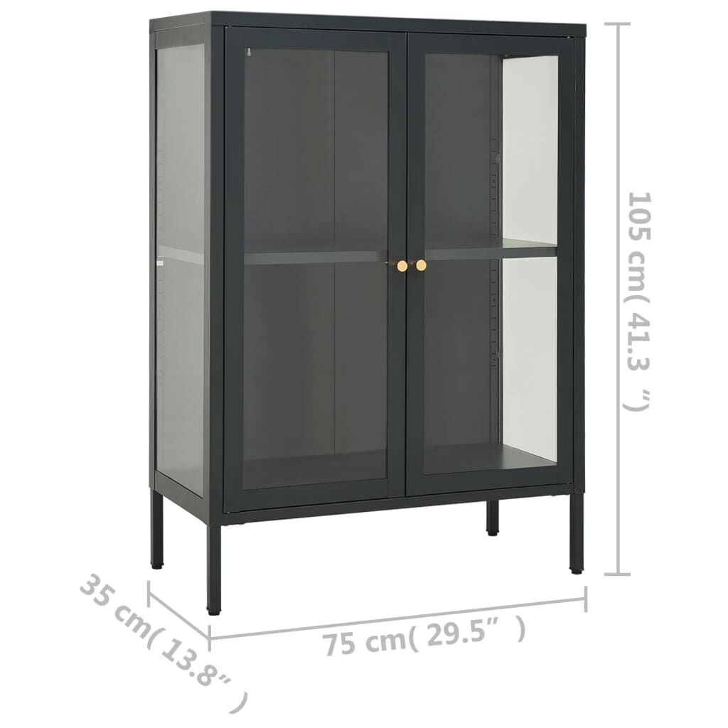 vidaXL Μπουφές Ανθρακί 75 x 35 x 105 εκ. από Ατσάλι και Γυαλί