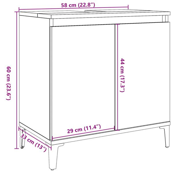 vidaXL Ντουλάπι Νιπτήρα τεχνίτης Δρυς 58x33x60 εκ. Επεξεργασμένο Ξύλο