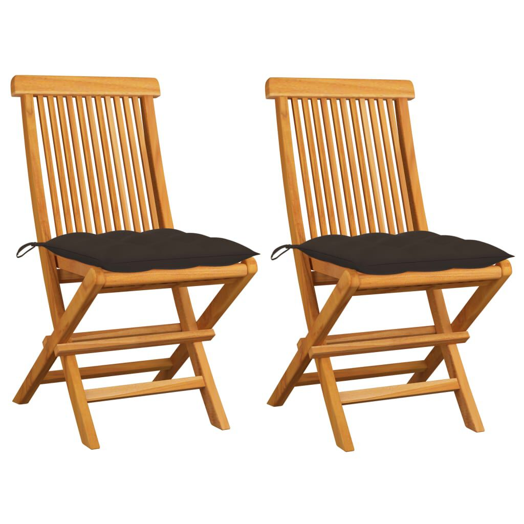 vidaXL Καρέκλες Κήπου 2 τεμ. από Μασίφ Ξύλο Teak με Taupe Μαξιλάρια