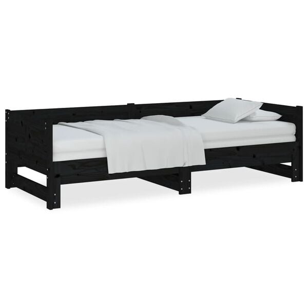 vidaXL Καναπές Κρεβάτι Συρόμενος Μαύρος 2x(90x200) εκ. από Μασίφ Πεύκο