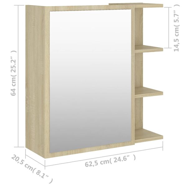 vidaXL Καθρέφτης Μπάνιου Sonoma Δρυς 62,5x20,5x64 εκ. από Επεξ. Ξύλο