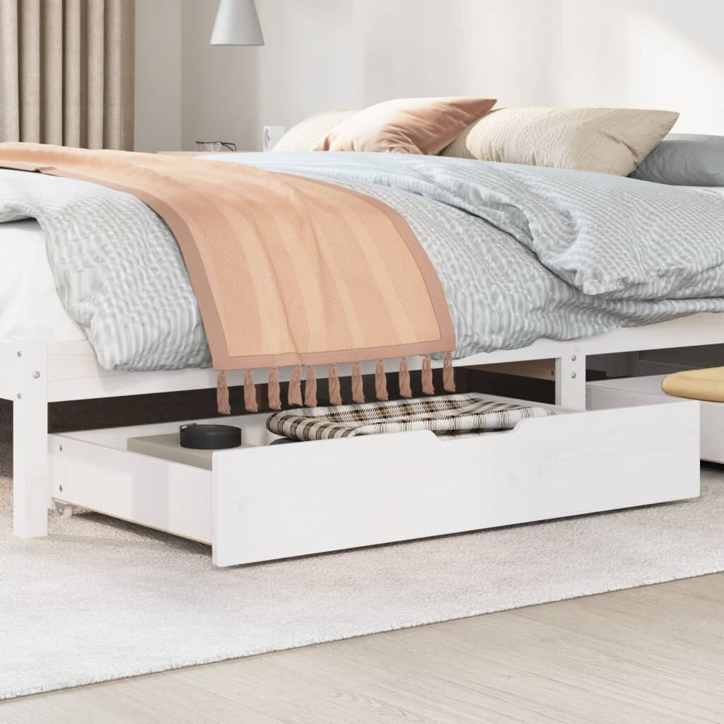 vidaXL Συρτάρια Κρεβατιού 2 τεμ Λευκό 95x55x17 εκ. Μασίφ Ξύλο Πεύκου