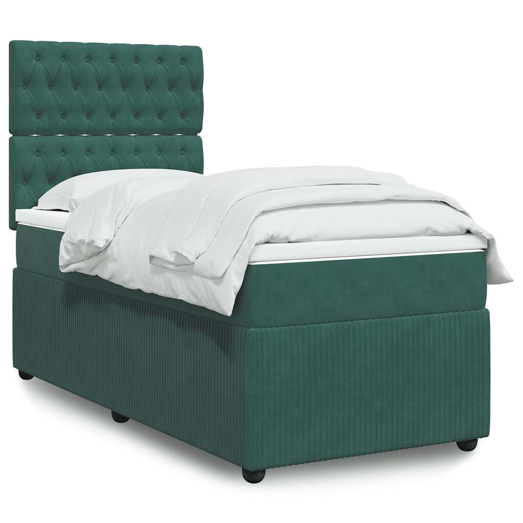vidaXL Κρεβάτι Boxspring με Στρώμα Σκούρο Πράσινο 90x200 εκ. Βελούδινο