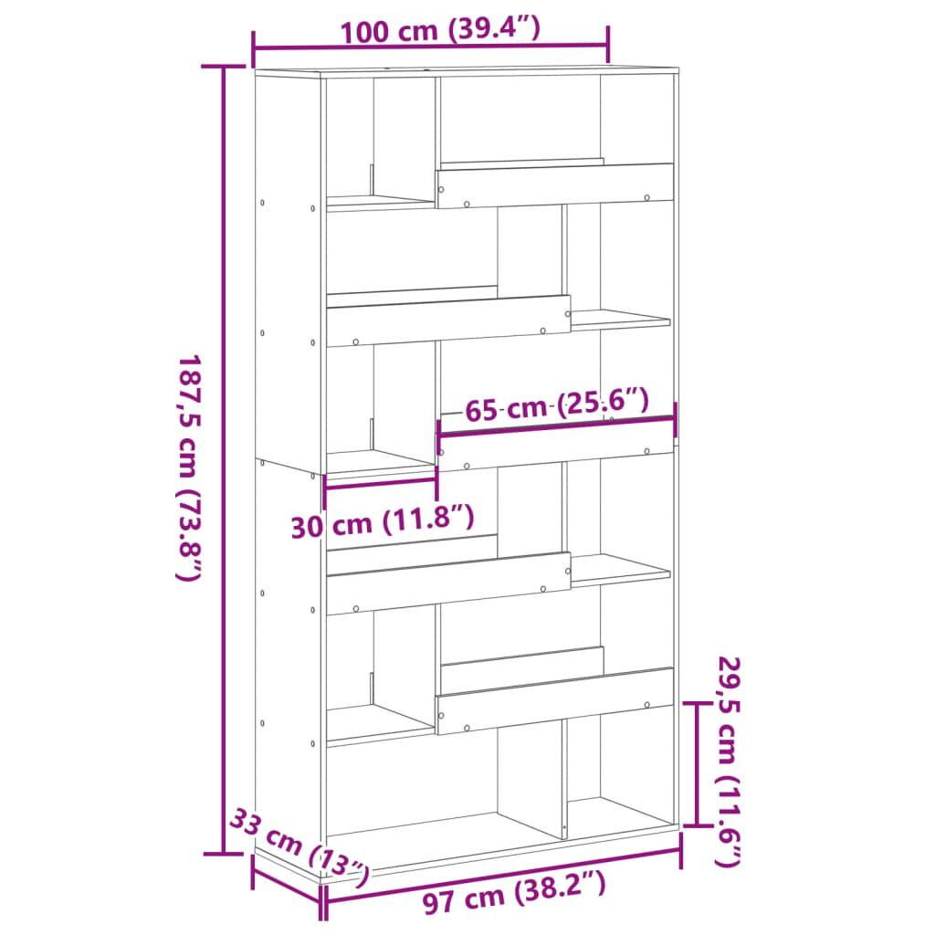 vidaXL Βιβλιοθήκη/Διαχωριστικό Χώρου Δρυς 100x33x187,5 εκ. Επεξ. Ξύλο