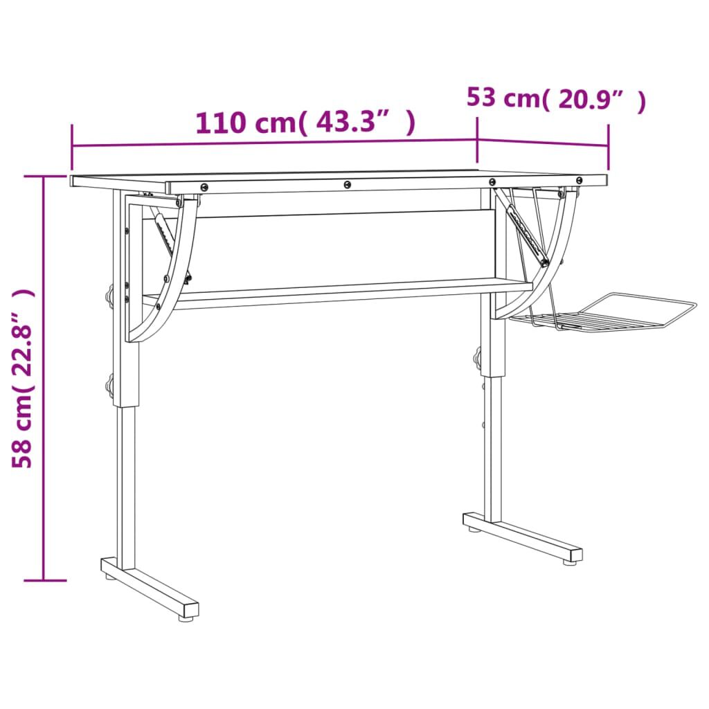 vidaXL Γραφείο Χειρ. Sonoma Δρυς&Γκρι 110x53x(58-87)εκ Επ. Ξύλο&Ατσάλι