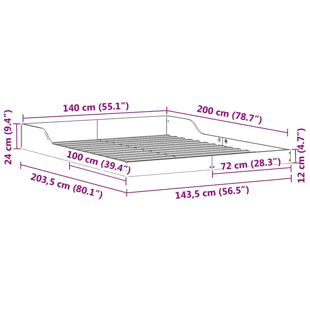vidaXL Σκελετός Κρεβατιού Καφέ 140 x 200 cm Μασίφ ξύλο πεύκου