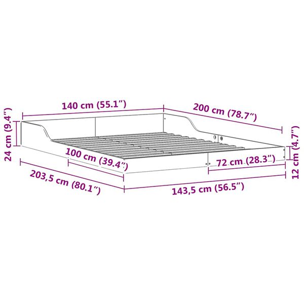 vidaXL Σκελετός Κρεβατιού Καφέ 140 x 200 cm Μασίφ ξύλο πεύκου