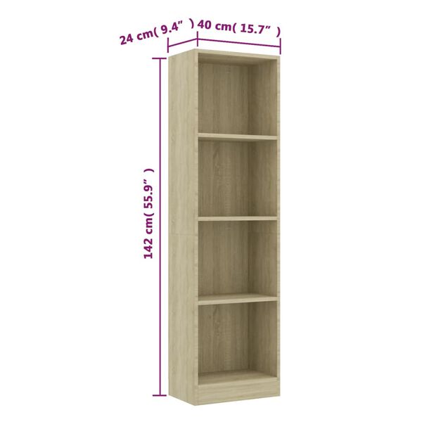 vidaXL Βιβλιοθήκη με 4 Ράφια Sonoma Δρυς 40x24x142 εκ. Επεξ. Ξύλο