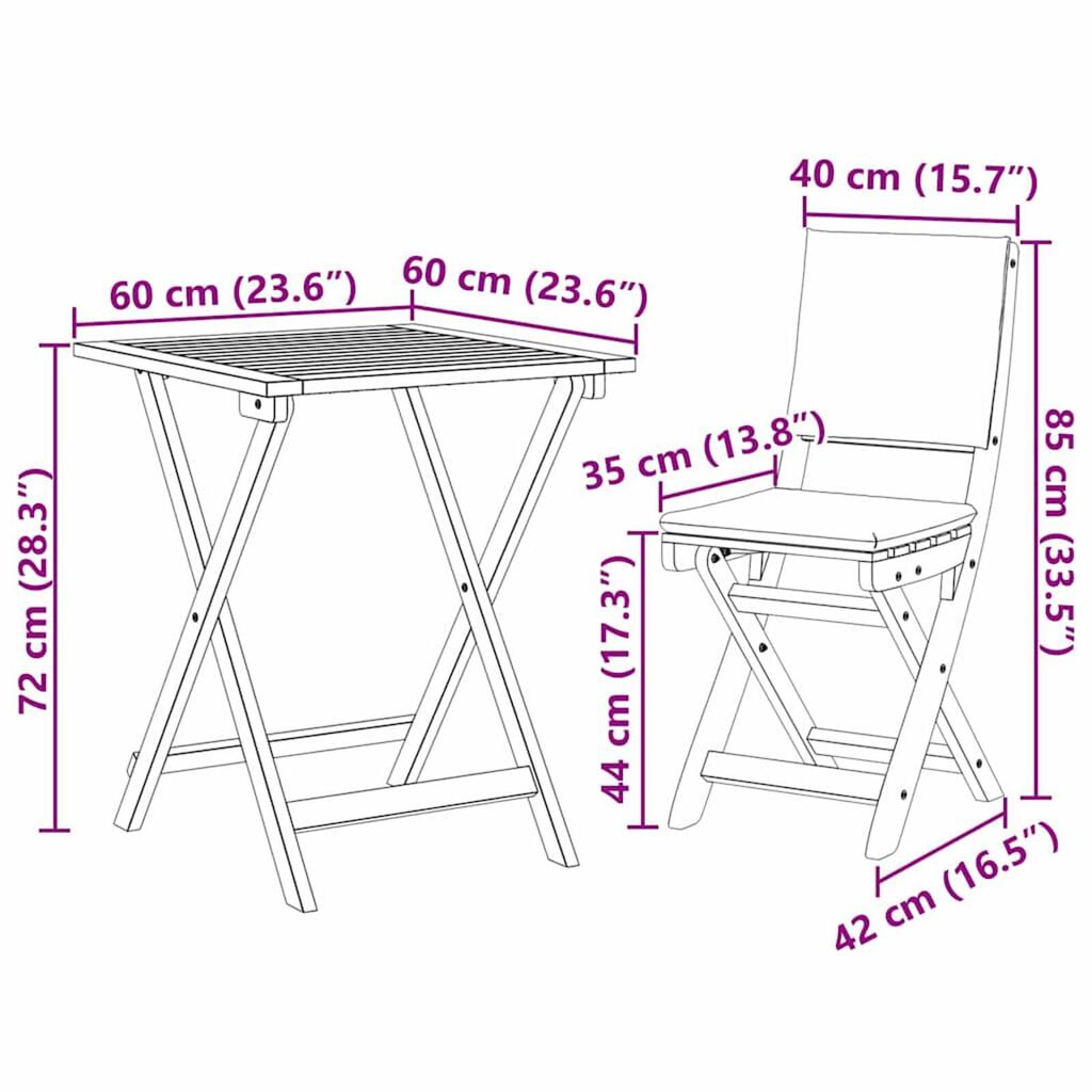 vidaXL Σετ μπιστρό 3 pcs Καφέ Μασίφ ξύλο ακακίας