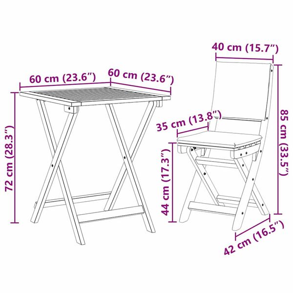 vidaXL Σετ μπιστρό 3 pcs Καφέ Μασίφ ξύλο ακακίας