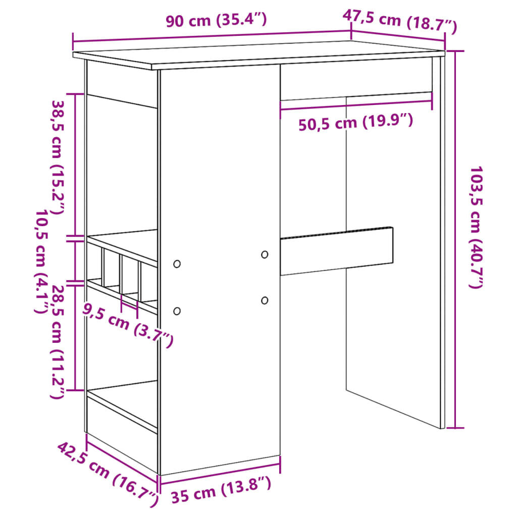 vidaXL Τραπέζι Μπαρ Γκρι Sonoma 90x47,5x103,5 εκ. από Επεξεργ. Ξύλο