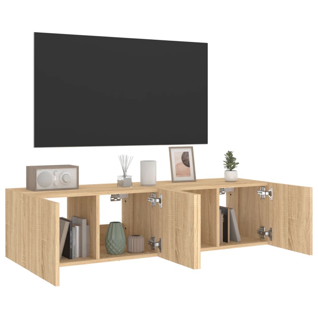 vidaXL Έπιπλα Τοίχου Τηλ. με LED 2 Τεμ. Sonoma Δρυς 60x35x31 εκ.