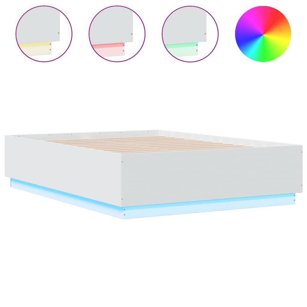 vidaXL Πλαίσιο Κρεβατιού με LED Λευκό 120x190 εκ Επεξεργ. Ξύλο