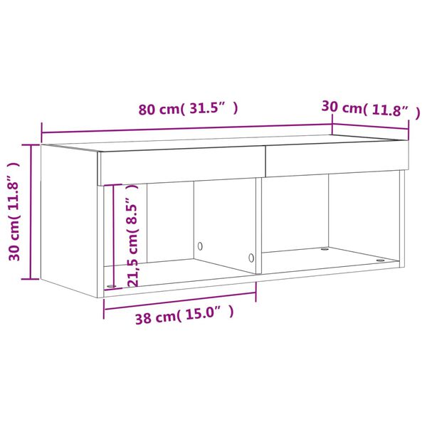 vidaXL Έπιπλο Τηλεόρασης με LED Λευκό 80 x 30 x 30 εκ.