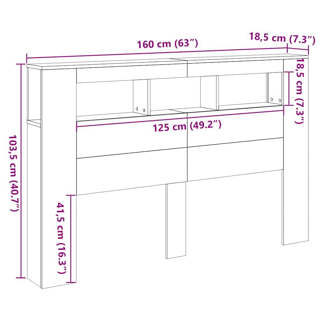 vidaXL Κεφαλάρι Κρεβατιού με LED Sonoma Δρυς 160x18,5x103,5 εκ
