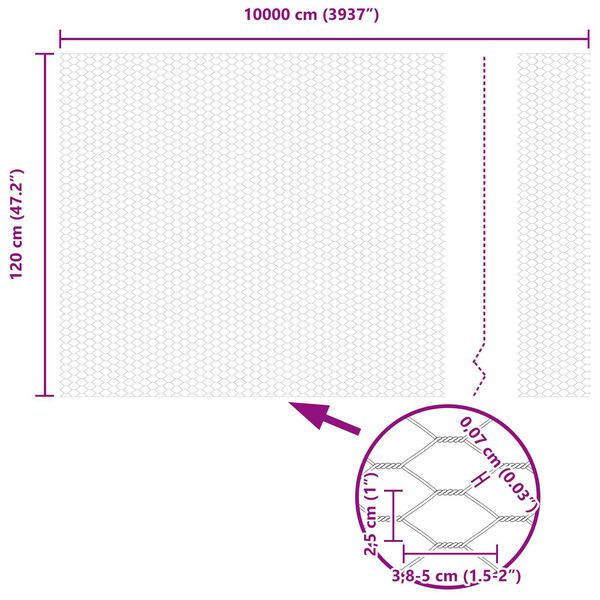 vidaXL Εξαγωνικός φράχτης Γκρι 1.2 x 100 m Ατσάλι