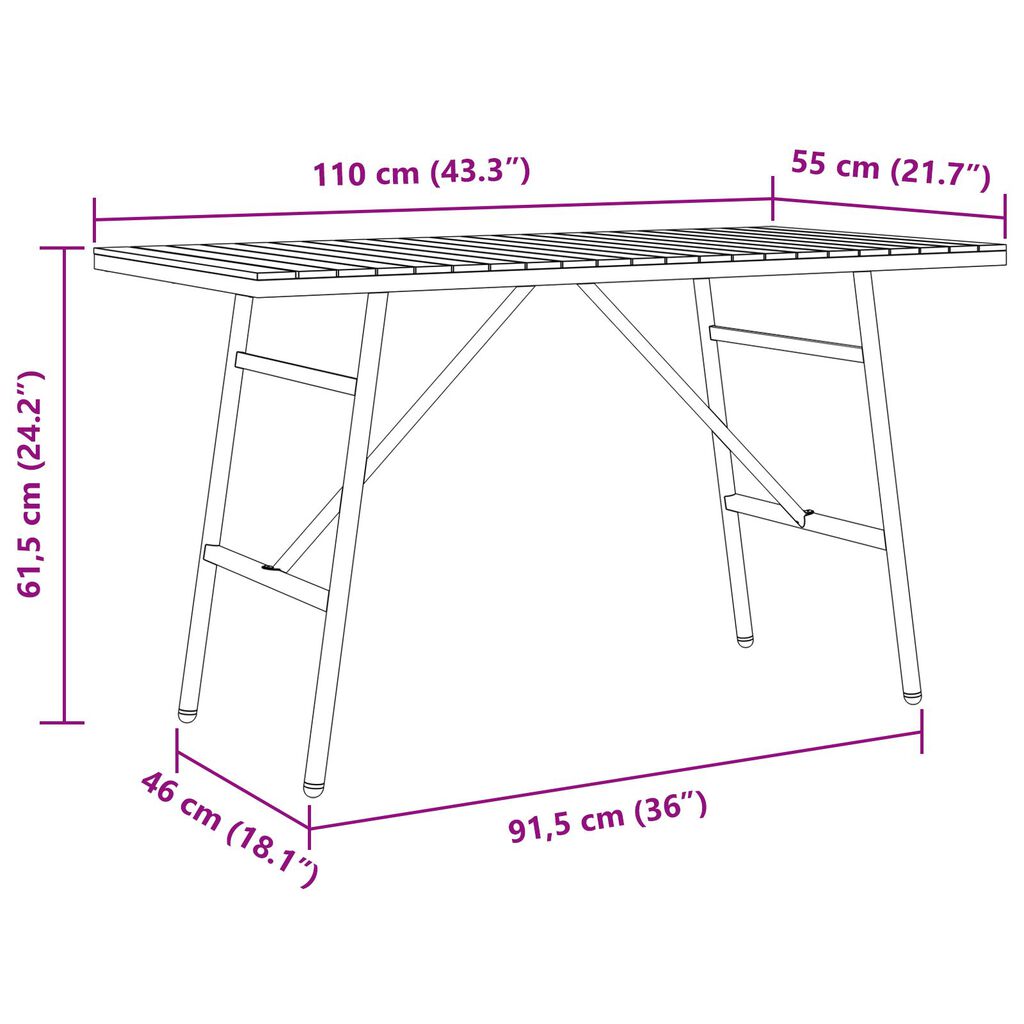 vidaXL Τραπέζι Τραπεζαρίας - Μαύρο, 110x55x62 εκ, Φτιαγμένο από Μασίφ Ξύλο Ακακίας