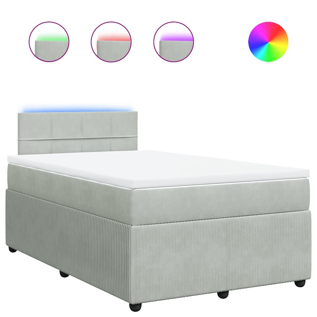 vidaXL Κρεβάτι Boxspring με Στρώμα Ανοιχτό Γκρι 120x200 εκ. Βελούδινο