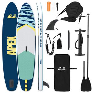 vidaXL SUP Board &mu;&epsilon; &kappa;ά&theta;&iota;&sigma;&mu;&alpha; 2 &sigma;&epsilon; 1 APEX 305 x 76 x 15 cm &Mu;&pi;&lambda;&epsilon; &gamma;&iota;&alpha;