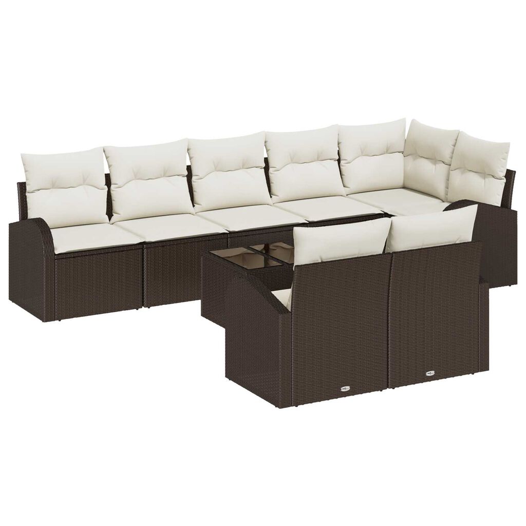 vidaXL Σετ Καναπέ Κήπου με μαξιλάρι 9 pcs Καφέ και λευκό Πολυ ράταν