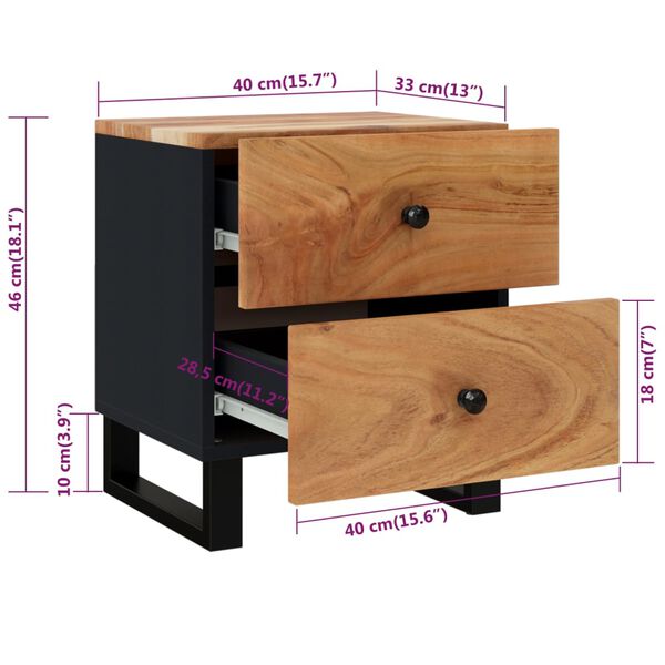 vidaXL Κομοδίνα 2 τεμ. 40 x 33 x 46 εκ. από Μασίφ Ξύλο Ακακίας