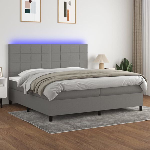 vidaXL &Kappa;&rho;&epsilon;&beta;ά&tau;&iota; Boxspring &mu;&epsilon; &Sigma;&tau;&rho;ώ&mu;&alpha; & LED &Sigma;&kappa;.&Gamma;&kappa;&rho;&iota; 200x200&epsilon;&kappa;. &Upsilon;&phi;&alpha;&sigma;&mu;ά&tau;&iota;&nu;&omicron;