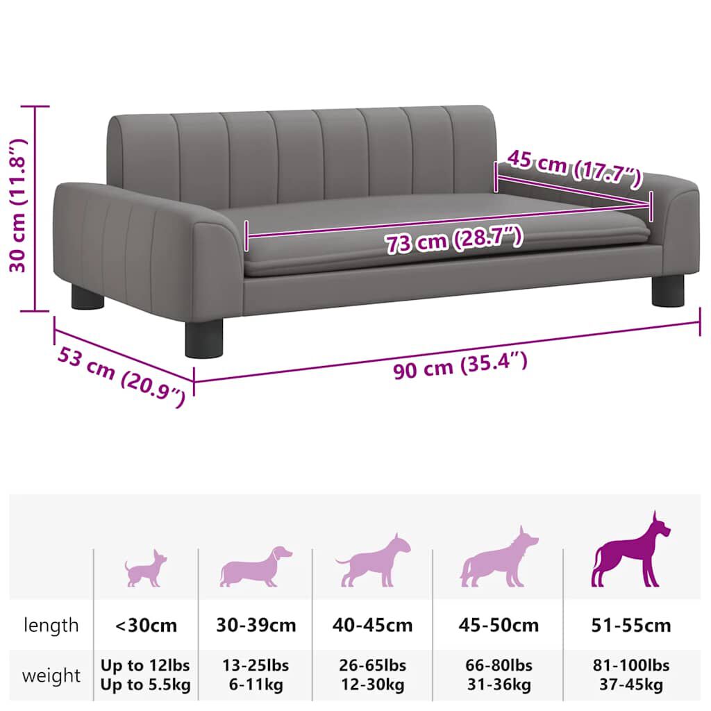 vidaXL Κρεβάτι Σκύλου Γκρι 90 x 53 x 30 εκ. από Συνθετικό Δέρμα