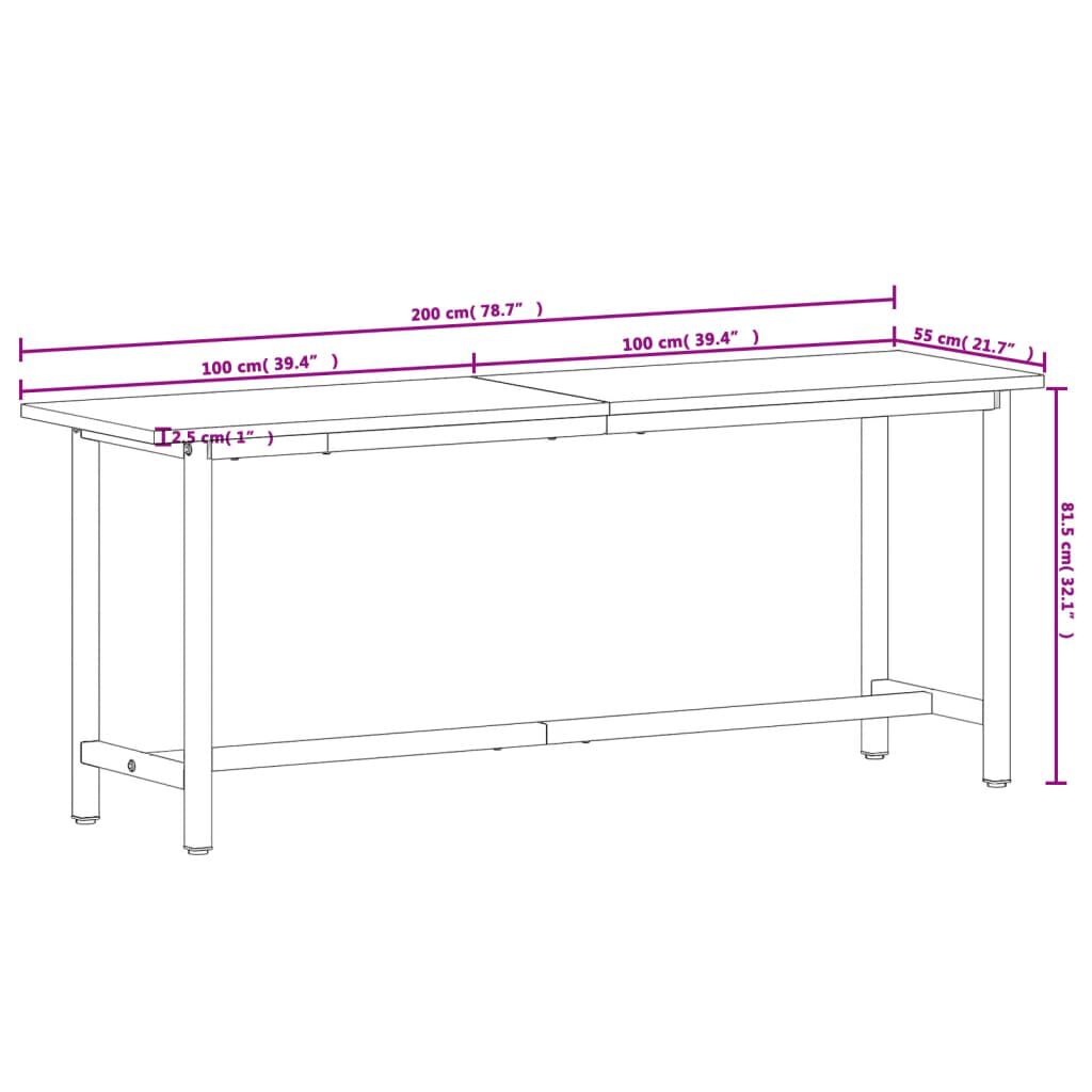 vidaXL Πάγκος Εργασίας 200x55x81,5εκ. από Μασίφ Ξύλο Οξιάς και Μέταλλο