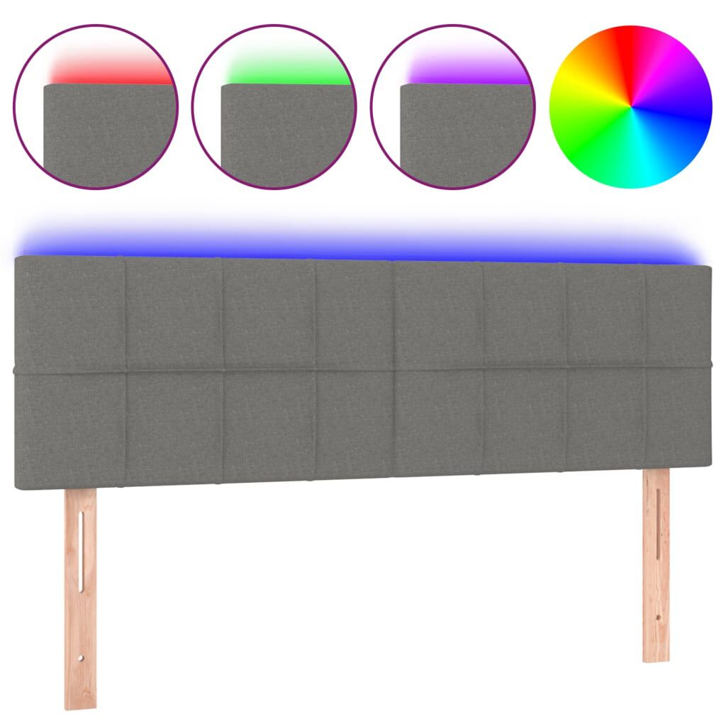 vidaXL Κεφαλάρι Κρεβατιού LED Σκούρο Γκρι 144x5x78/88 εκ. Υφασμάτινο