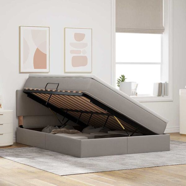 vidaXL Κρεβάτι με αποθηκευτικό χώρο και στρώμα Taupe 140 x 200 cm
