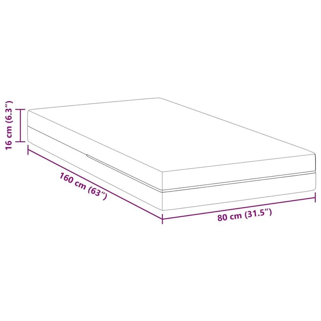 vidaXL Στρώμα Λευκό 80 x 160 cm Pěna