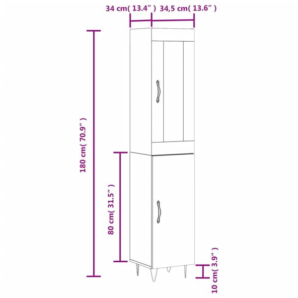 vidaXL Ντουλάπι Μαύρο 34,5 x 34 x 180 εκ. από Επεξεργασμένο Ξύλο
