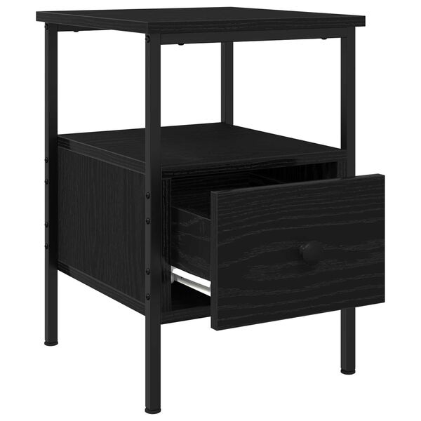 vidaXL Κομοδίνο Μαύρο Δρυς 34x36x50 εκ Επεξεργασμένο Ξύλο και Χάλυβας
