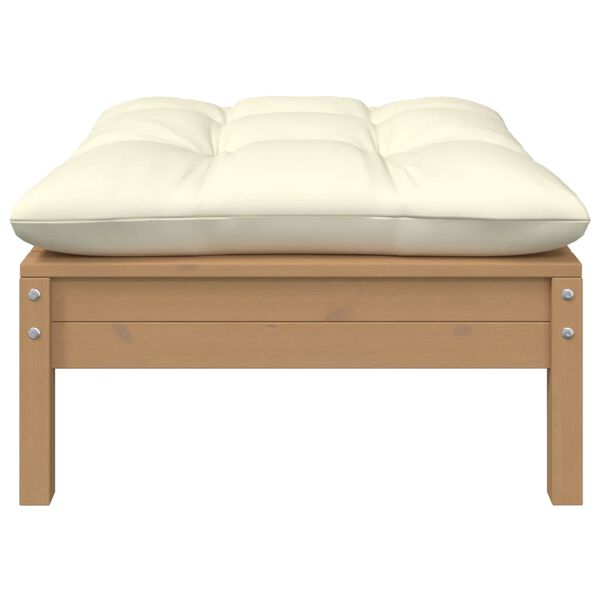 vidaXL Υποπόδιο Κήπου Καφέ Μελί από Μασίφ Ξύλο Πεύκου με Κρεμ Μαξιλάρι