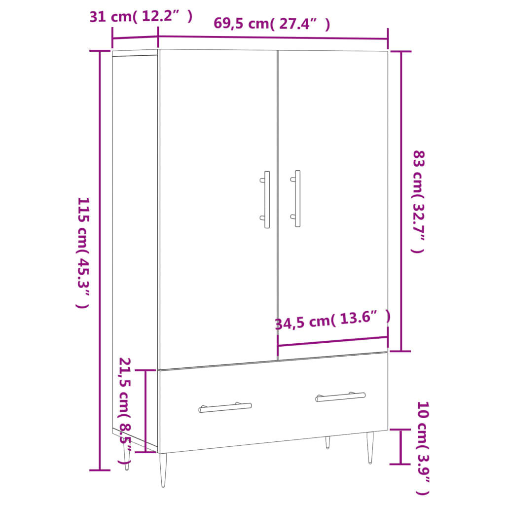 vidaXL Ντουλάπα Καφέ Δρυς 69,5 x 31 x 115 εκ. από Επεξεργασμένο Ξύλο