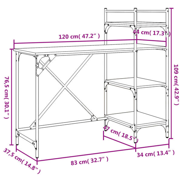 vidaXL Γραφείο Υπολογιστή με Ράφια Καφέ Δρυς 120 x 47 x 109 εκ.