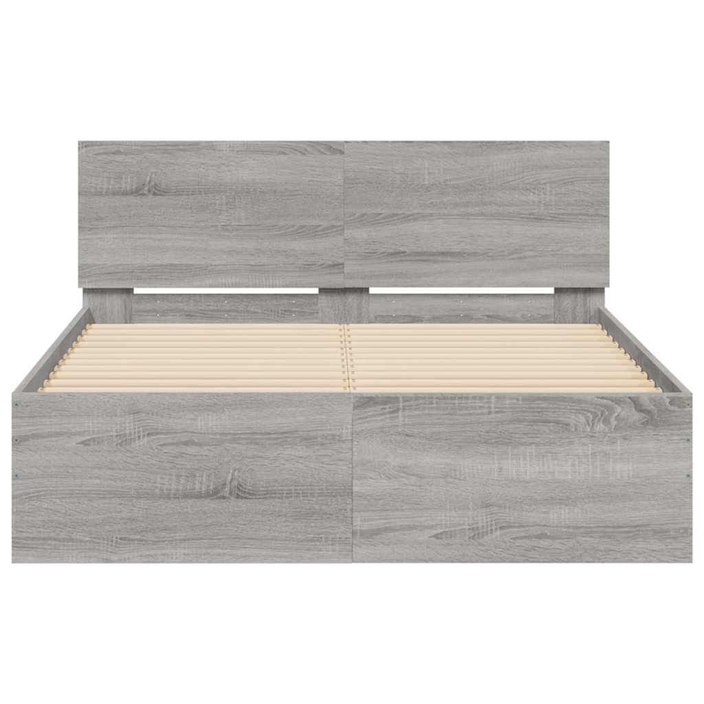 vidaXL Πλαίσιο Κρεβατιού με Κεφαλάρι/LED Γκρι Sonoma 120x190 εκ.