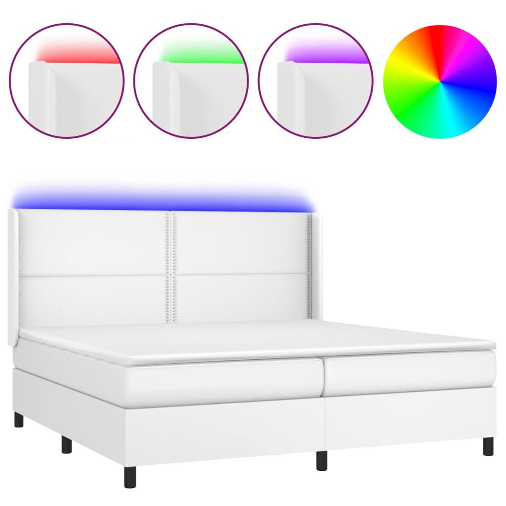 vidaXL Κρεβάτι Boxspring με Στρώμα & LED Λευκό 200x200 εκ. Συνθ. Δέρμα