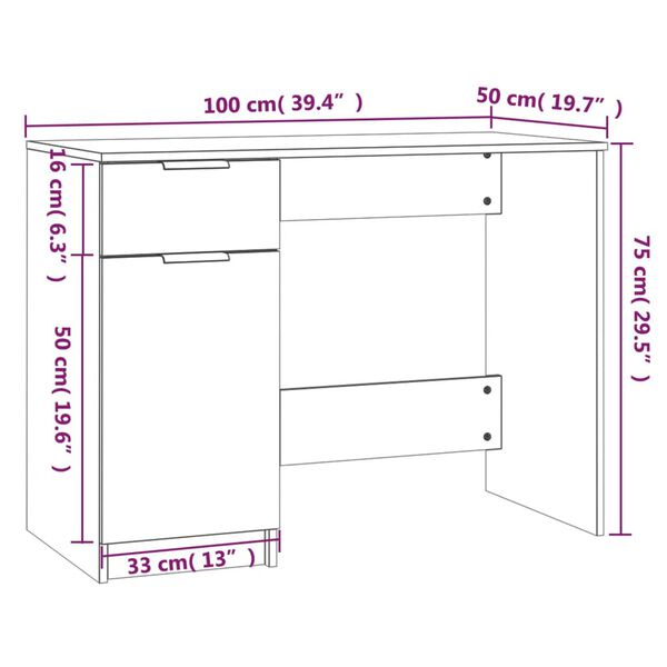 vidaXL Γραφείο Καφέ Δρυς 100x50x75 εκ. από Επεξεργασμένο Ξύλο