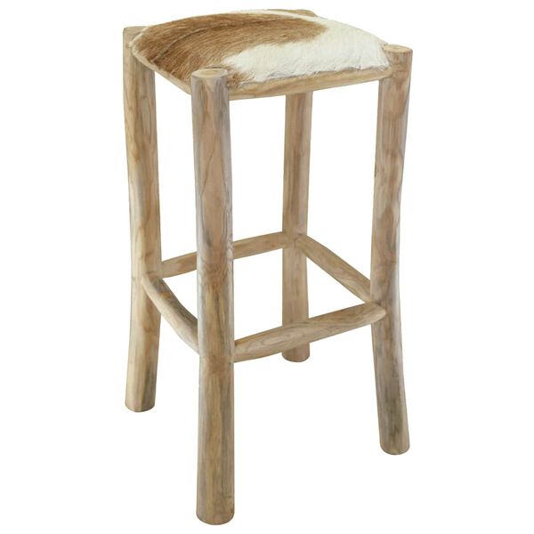 vidaXL Σκαμπό Μπαρ από Γνήσιο Δέρμα / Μασίφ Ξύλο Teak