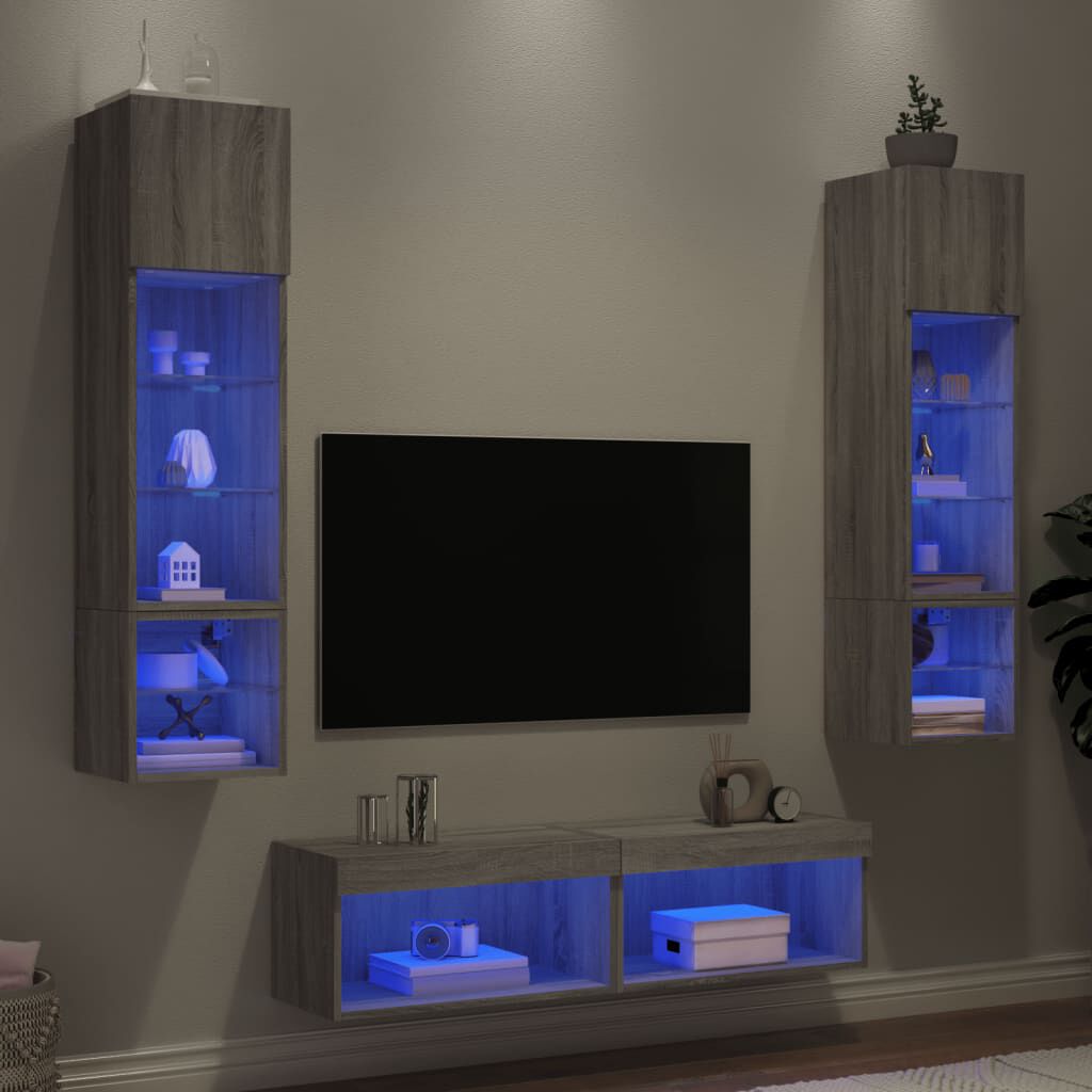 vidaXL Έπιπλα Τοίχου Τηλεόρασης 6 τεμ. LED Γκρι Sonoma από Επεξ. Ξύλο