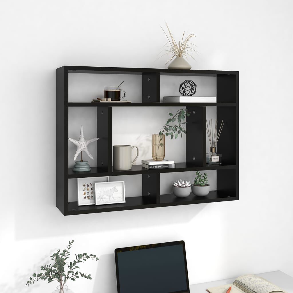 vidaXL Ραφιέρα Τοίχου Μαύρο 75x16x55 εκ. από Επεξεργασμένο Ξύλο